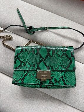 Jimmy Choo Green and Black Python-Print Crossbody Bag